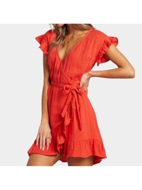 NWT Billabong Wrap It Up Wrap Dress Red Size Small Retail $69.95
